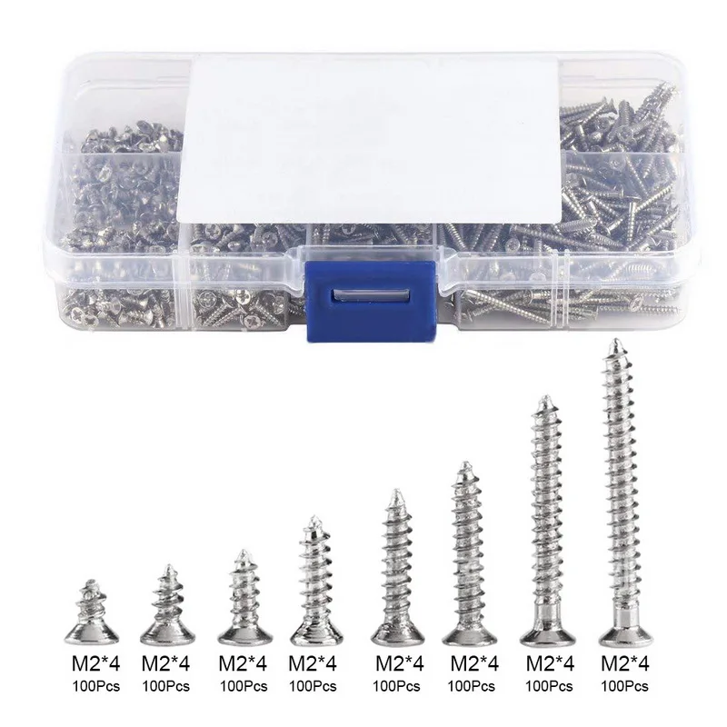 800Pcs M2 Self-Tapping Screws Carbon Steel 4mm 6mm 8mm 10mm 12mm 16mm 20mm Screw Fasteners Woodworking Kit With Storage Box
800Pcs M2 Self-Tapping Screws Carbon Steel 4mm 6mm 8mm 10mm 12mm 16mm 20mm Screw Fasteners Woodworking Kit With Storage Box