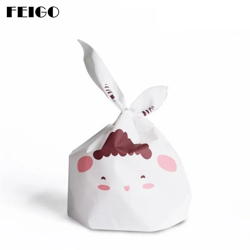 FEIGO 10 шт. милый большой кролик белая упаковка для печенья бисквит пластиковый