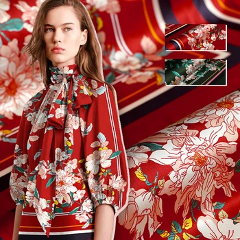135*73CM 19MM Floral Print Red Green Strech Silk Satin Fabric for Elegant Women's Blouse Dress Clothing Cheongsam E959
135*73CM 19MM Floral Print Red Green Strech Silk Satin Fabric for Elegant Women's Blouse Dress Clothing Cheongsam E959
