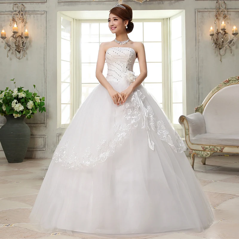 Vivian's Bridal White Lace Hem Flower Crystal Wedding Dress 2018 Appliques Strapless Floor-length Ball Gown Women Bridal Dress
Vivian's Bridal White Lace Hem Flower Crystal Wedding Dress 2018 Appliques Strapless Floor-length Ball Gown Women Bridal Dress