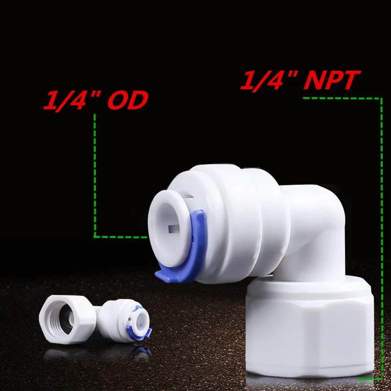 1/4" OD Tube 1/4" NPT Female Thread Elbow Connection Quick Connector RO Water Reverse Osmosis Aquarium System Fittings
1/4" OD Tube 1/4" NPT Female Thread Elbow Connection Quick Connector RO Water Reverse Osmosis Aquarium System Fittings