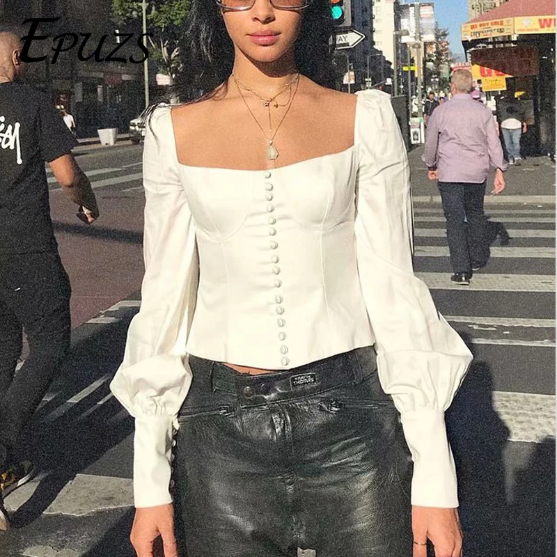 Vintage button long sleeve black blouse Summer womens tops and blouses Streetwear korean fashion white shirt 2019 camisas mujer
Vintage button long sleeve black blouse Summer womens tops and blouses Streetwear korean fashion white shirt 2019 camisas mujer
