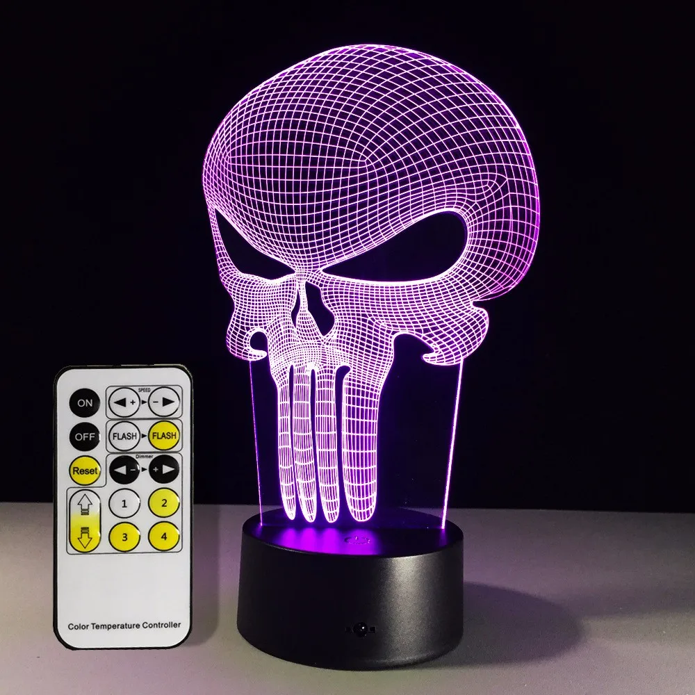 Free Shipping 1Piece Punisher Skull Multi-colored Bulbing Light Acrylic 3D Hologram Illusion Desk Lamp Free Shipping 1Piece Punisher Skull Multi-colored Bulbing Light Acrylic 3D Hologram Illusion Desk Lamp