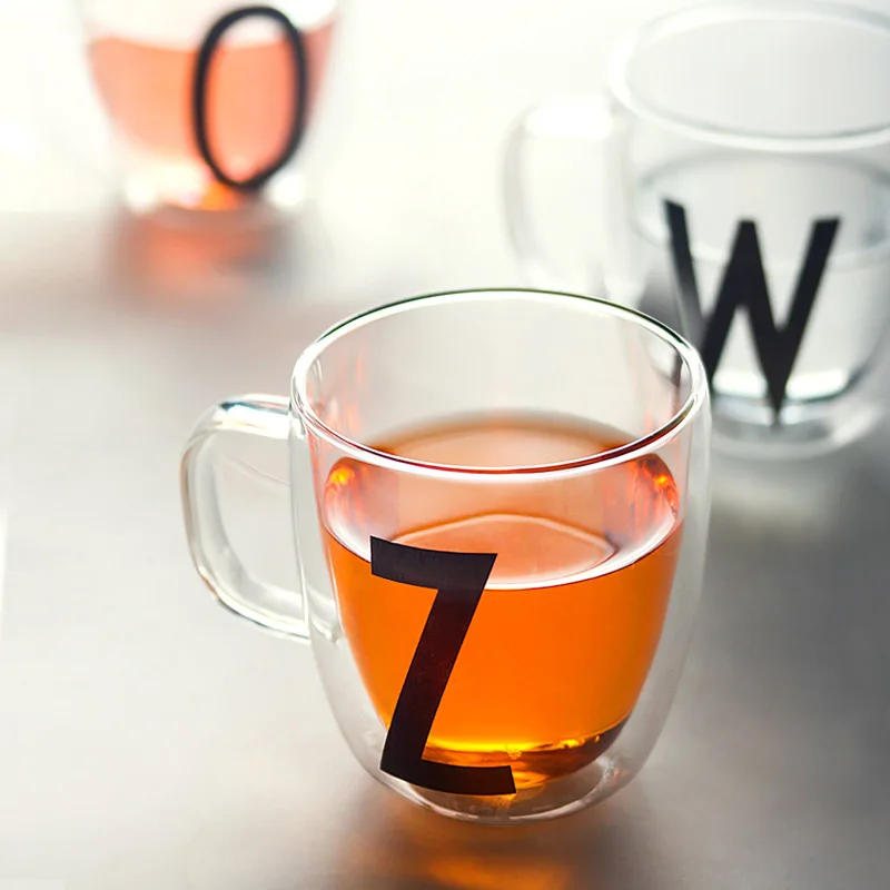 Heat-resisting double layer glass mugs creative couple gift simple style letters words printed milk flower tea cup with handgrip
Heat-resisting double layer glass mugs creative couple gift simple style letters words printed milk flower tea cup with handgrip