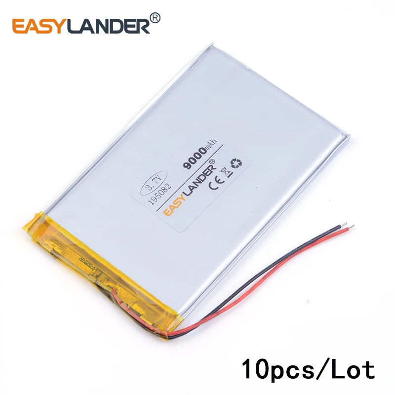 

10pcs/Lot 3.7v lithium Li ion polymer rechargeable battery 195082 9000mAh tablet pc power bank cell phone speaker GPS