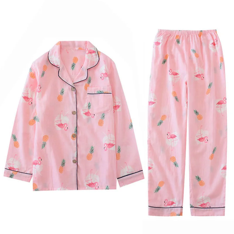 Spring New Women Pajamas Set Long Sleeve And Pants 2Pcs Set Flamingo Printed 100% Gauze Cotton Comfort Sleepwear Ladies Homewear
Spring New Women Pajamas Set Long Sleeve And Pants 2Pcs Set Flamingo Printed 100% Gauze Cotton Comfort Sleepwear Ladies Homewear