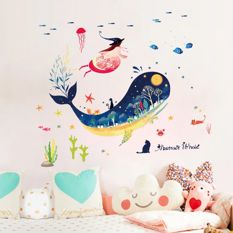 Vinilo Adhesivo Decorativo Animales Tortuga Coral Delf/ín Pescado Vinilos Decorativos Habitaci/ón Infantiles Guarder/ía Ni/ñas Ni/ños Beb/és Dormitorios Sal/ón pwsap Bajo el Mar Pegatinas De Pared 2 Hojas