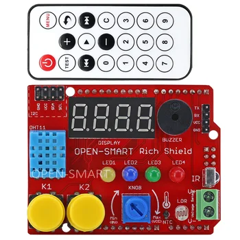 Rich Shield + IR Remote with Infrared Receiver LED Buzzer Button Light Sensor Temperature Sensor 24C02 EEPROM for Arduino UNO R3
Rich Shield + IR Remote with Infrared Receiver LED Buzzer Button Light Sensor Temperature Sensor 24C02 EEPROM for Arduino UNO R3