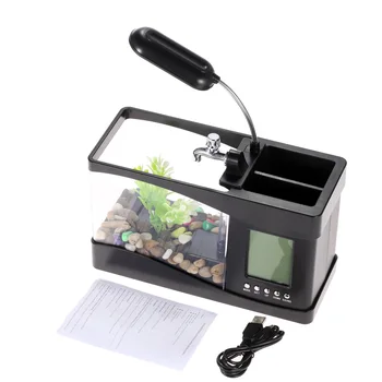 Usb Mini Fish Tank Desktop Electronic Aquarium Mini Fish Tank with Water Running LED Pump Light Calendar Clock White Black
Usb Mini Fish Tank Desktop Electronic Aquarium Mini Fish Tank with Water Running LED Pump Light Calendar Clock White Black