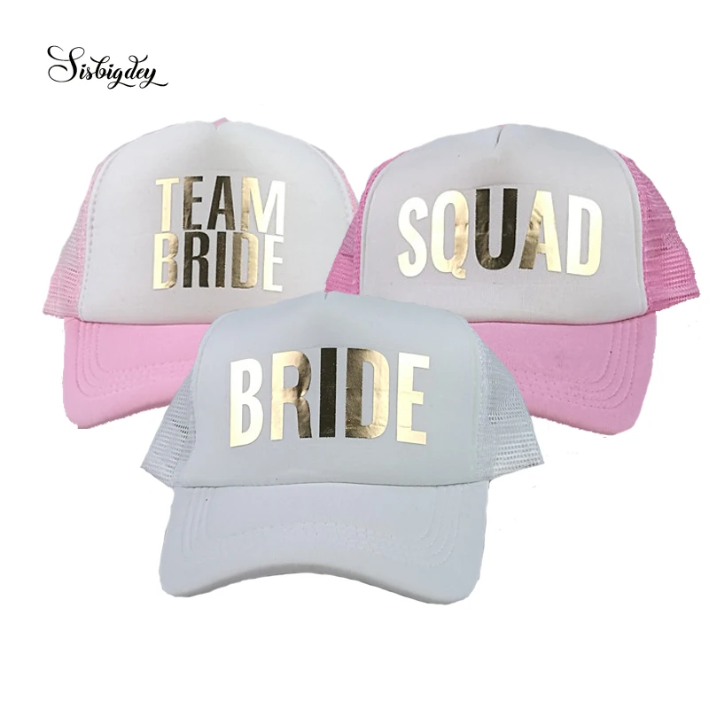 Sisbigdey BRIDE SQUAD TEAM BRIDE bride trucker hats basebal Caps wedding party gold foil writing pink mesh hats Summer style
Sisbigdey BRIDE SQUAD TEAM BRIDE bride trucker hats basebal Caps wedding party gold foil writing pink mesh hats Summer style