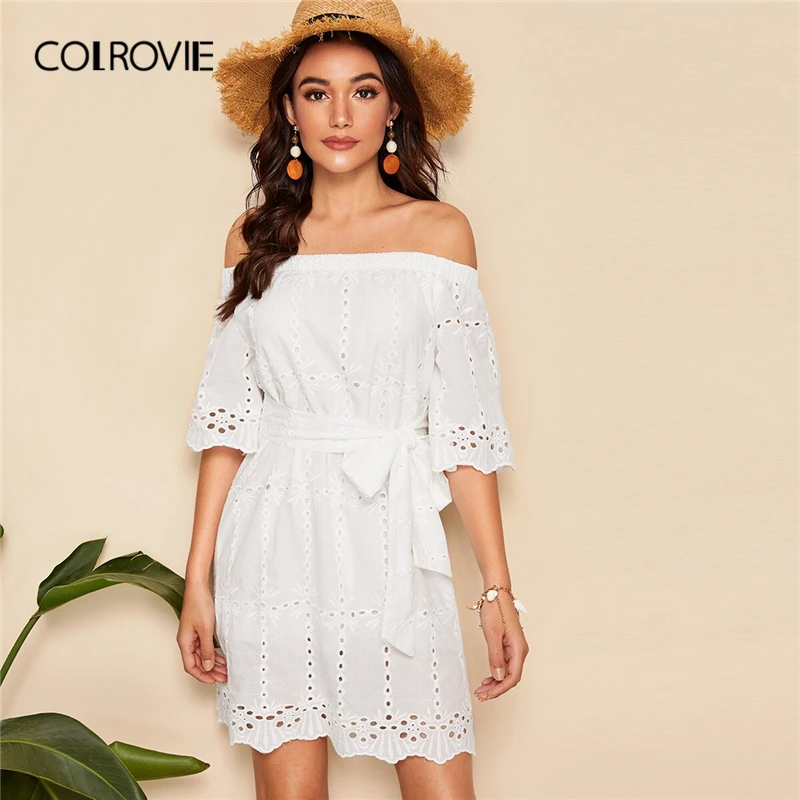 COLROVIE White Off Shoulder Cut Out Belted Schiffy Dress Women 2019 Summer Boho Short Sleeve Ladies Tunic Straight Short Dresses
COLROVIE White Off Shoulder Cut Out Belted Schiffy Dress Women 2019 Summer Boho Short Sleeve Ladies Tunic Straight Short Dresses