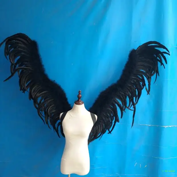 Косплей Черные ангельские крылья из перьев для взрослых модель шоу съемка
