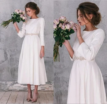 Modest Long Sleeve Wedding Dresses A Line Tea Length Gorgeous Simple Bridal Gowns Vintage Robe De Mariage Cheap Wedding Dress
Modest Long Sleeve Wedding Dresses A Line Tea Length Gorgeous Simple Bridal Gowns Vintage Robe De Mariage Cheap Wedding Dress