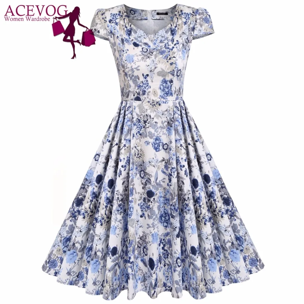 ACEVOG Vintage Swing Dress Women Cap Short Sleeve Floral Print V-Neck Pullover Party Pleated Elegant Fit And Flare Lady Dresses
ACEVOG Vintage Swing Dress Women Cap Short Sleeve Floral Print V-Neck Pullover Party Pleated Elegant Fit And Flare Lady Dresses