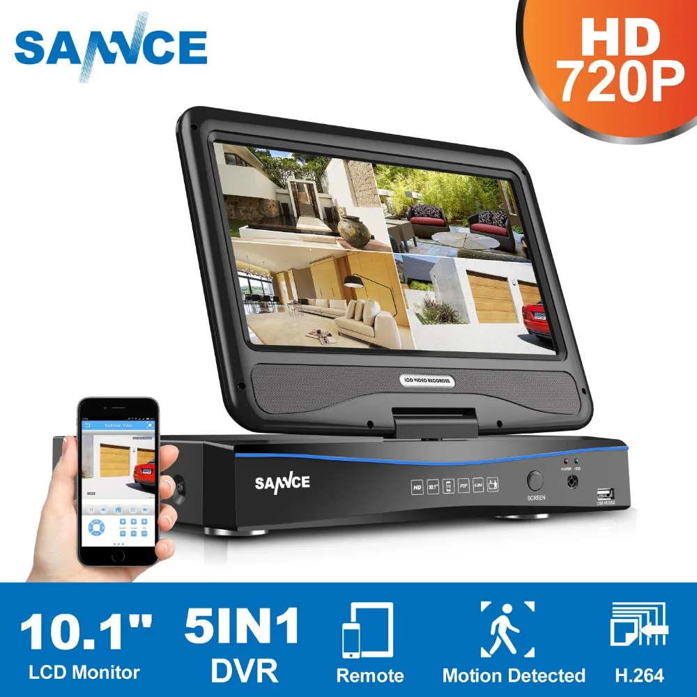 

SANNCE 5in1 720P HD Video Monitoring System Combo 1080N 8CH DVR NVR HVR Network CCTV Security System with 1080N 10.1" LCD