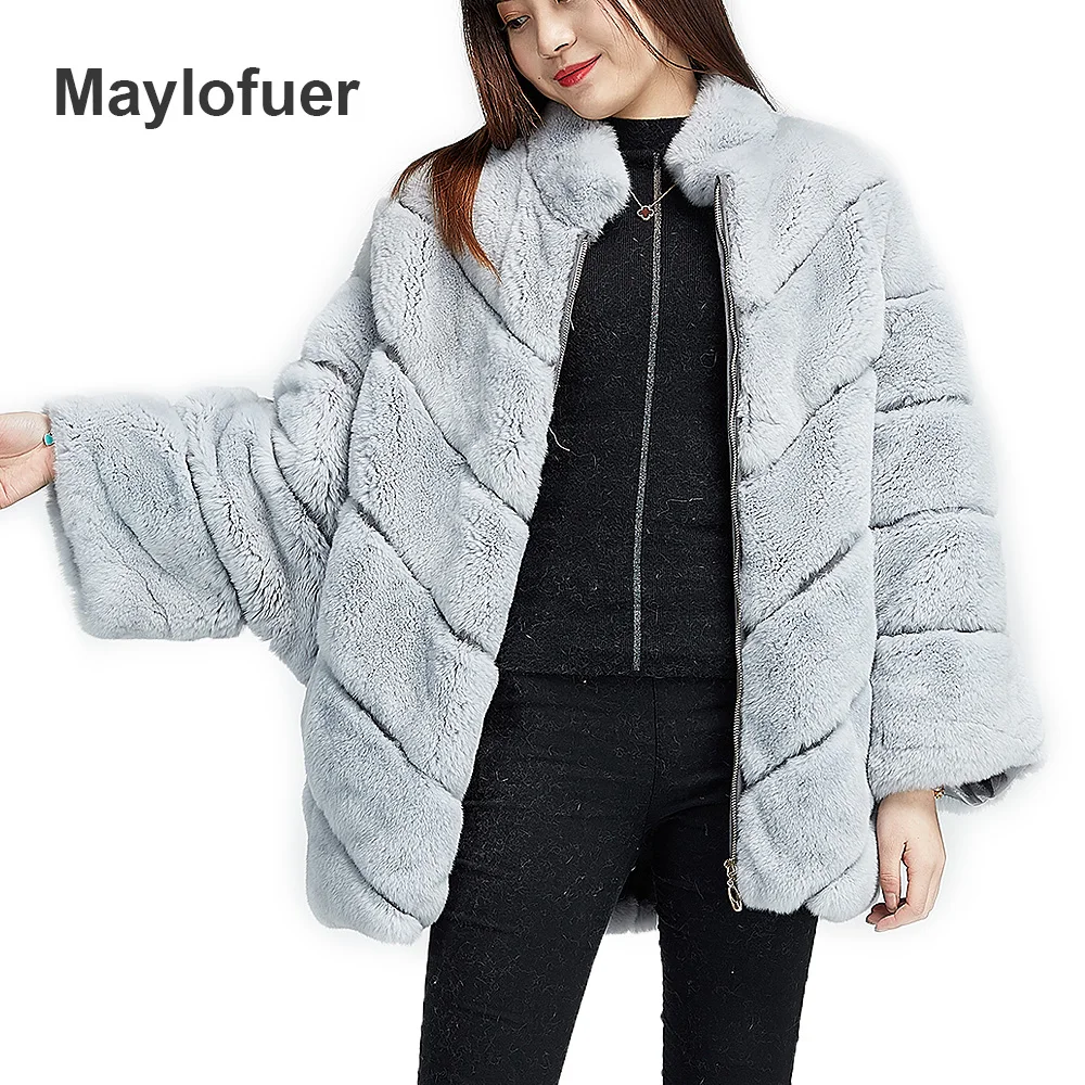 Maylofuer Real Rex Rabbit Fur Bat Coats Full Pelt Long Sleeves Stand Collar Women Warm Natural Rabbit Fur Jackets with Zipper
Maylofuer Real Rex Rabbit Fur Bat Coats Full Pelt Long Sleeves Stand Collar Women Warm Natural Rabbit Fur Jackets with Zipper