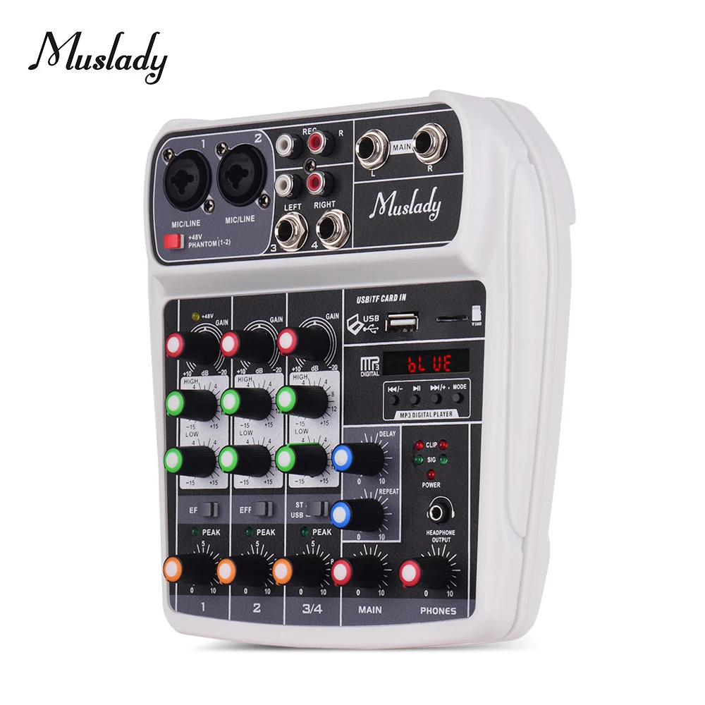 Muslady Mixing Console Digital Audio Mixer 4-Channel BT MP3 USB Input +48V Power for Music DJ Network Broadcast Karaoke
Muslady Mixing Console Digital Audio Mixer 4-Channel BT MP3 USB Input +48V Power for Music DJ Network Broadcast Karaoke