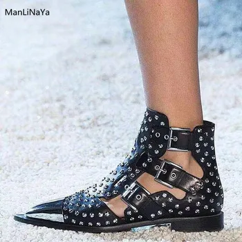 Genuine Leather Runway Rivet Women Shoes Silver Metal Pointed Toe Studs Women Ankle Boots Brand Design Buckle Belt Female Boots
Genuine Leather Runway Rivet Women Shoes Silver Metal Pointed Toe Studs Women Ankle Boots Brand Design Buckle Belt Female Boots