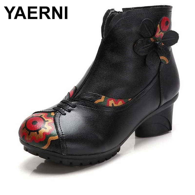 YAERNI/2018 Зимние полусапожки из натуральной кожи для мам Женские ботильоны на