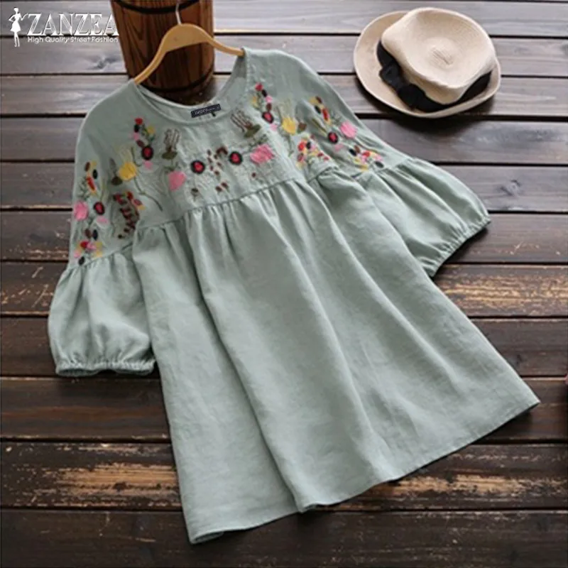 Summer Shirts Women's Embroidery Blouse 2019 ZANZEA Elegant Blusas Female Puff Sleeve Shirts Oversized Tops Kaftan Linen Tunic
Summer Shirts Women's Embroidery Blouse 2019 ZANZEA Elegant Blusas Female Puff Sleeve Shirts Oversized Tops Kaftan Linen Tunic