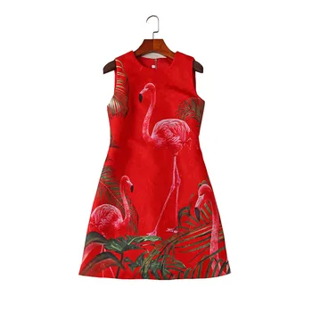 European sweet wild red flamingo printed jacquard sleeveless dress prom women Fashion Designer Runway Summer Dress Vintage dress
European sweet wild red flamingo printed jacquard sleeveless dress prom women Fashion Designer Runway Summer Dress Vintage dress