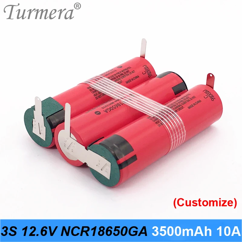 Фото NEW 3s 10.8v 12.6v battery 18650 pack ncr18650ga 3500mah 10A soldering for screwdriver tools customized | Электроника