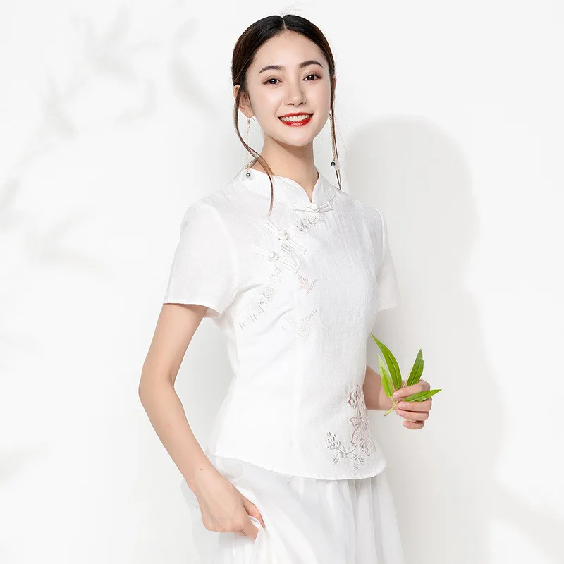 Retro Traditional Chinese Tops Female Summer 2019 Short Sleeve Stand Collar Button Embroidery Clothes White
Retro Traditional Chinese Tops Female Summer 2019 Short Sleeve Stand Collar Button Embroidery Clothes White