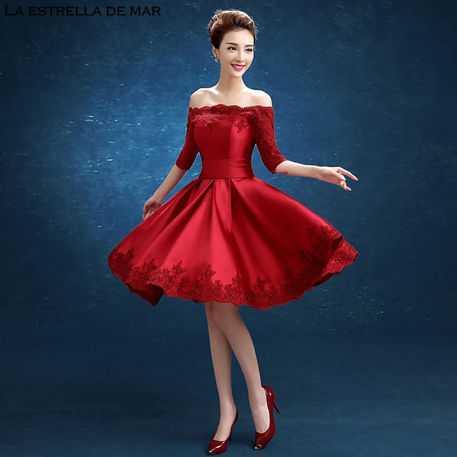 Vestidos de damas de bodas new Off Shoulder lace satin half sleeve A Line burgundy green red bridesmaid dress short nedime elbis
Vestidos de damas de bodas new Off Shoulder lace satin half sleeve A Line burgundy green red bridesmaid dress short nedime elbis