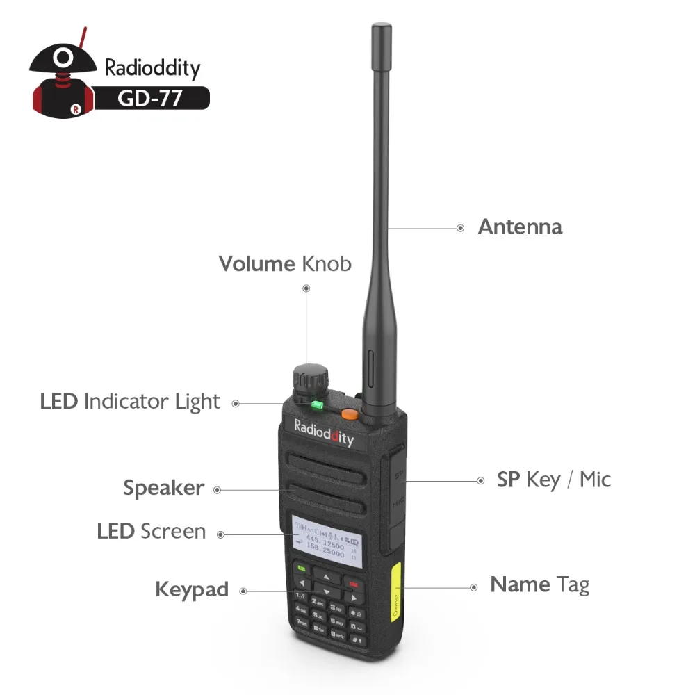 Radioddity GD 77 Dual Band Time слот DMR цифровой/аналоговый двухстороннее радио 136 174/400 470 мГц 1024