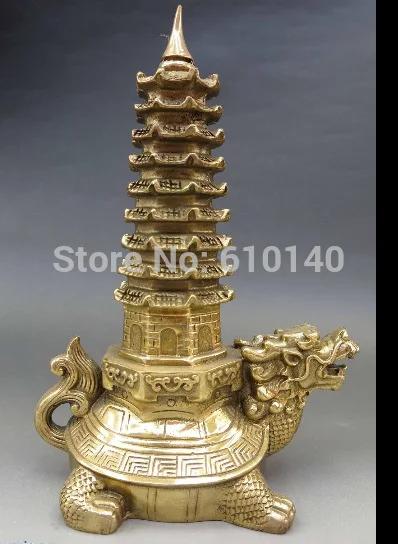 9" China brass copper Feng Shui Pagoda Cultural Prosperity Dragon turtle Statue
9" China brass copper Feng Shui Pagoda Cultural Prosperity Dragon turtle Statue