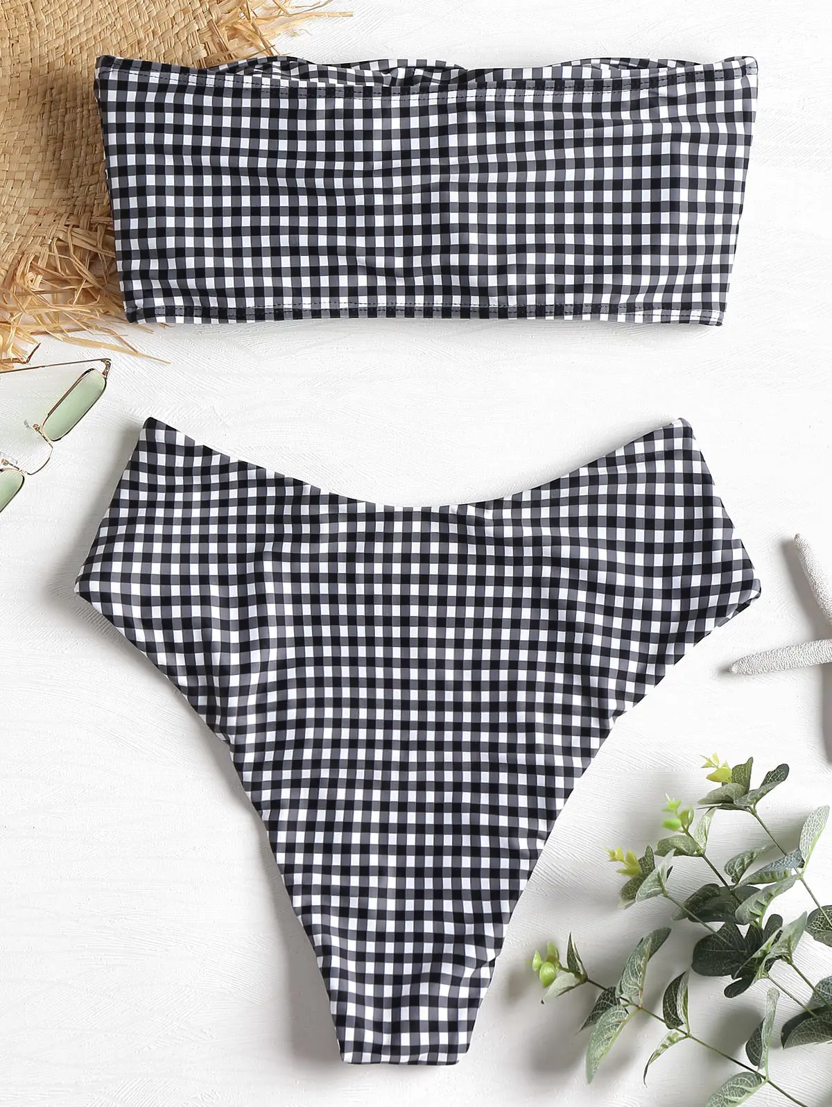 checkered bandeau bikini