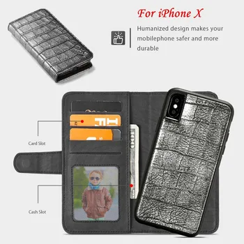 

JohnDan For Apple iPhone X Luxury Alligator Leather Wallet Card Slot Detachable Magnet Flip Book Case For iPhoneX 2 in 1 Cover