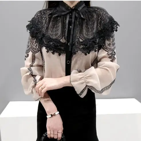 Women Fashion Shirts Stand Collar Lace Shirt Ladies Puff Sleeve Loose Chiffn Blouse Plus Size Female Top Chemise Free Shipping
Women Fashion Shirts Stand Collar Lace Shirt Ladies Puff Sleeve Loose Chiffn Blouse Plus Size Female Top Chemise Free Shipping