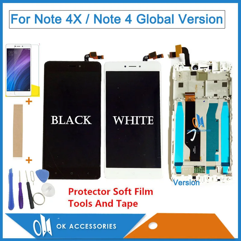 Black White Color For Xiaomi Redmi Note 4X Note 4 Global Version LCD Display+Touch Screen Digitizer With Frame With Kits
Black White Color For Xiaomi Redmi Note 4X Note 4 Global Version LCD Display+Touch Screen Digitizer With Frame With Kits