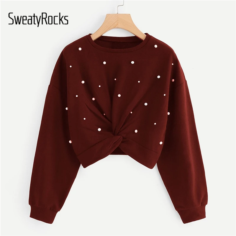 SweatyRocks Burgundy Twist Detail Beaded Decoration Sweatshirt Long Sleeve Crop Pullovers Tops 2018 Autumn Women Sweatshirts
SweatyRocks Burgundy Twist Detail Beaded Decoration Sweatshirt Long Sleeve Crop Pullovers Tops 2018 Autumn Women Sweatshirts