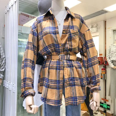 women plaid style long sleeved bottoming shirt female waist belt thin lattice shirt
women plaid style long sleeved bottoming shirt female waist belt thin lattice shirt