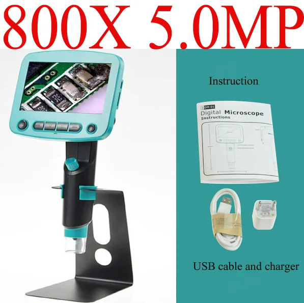 800x5 0 MP USB цифровой микроскоп с алюминиевым сплавом Stent 4 3 дюймов HD ЖК-дисплей для