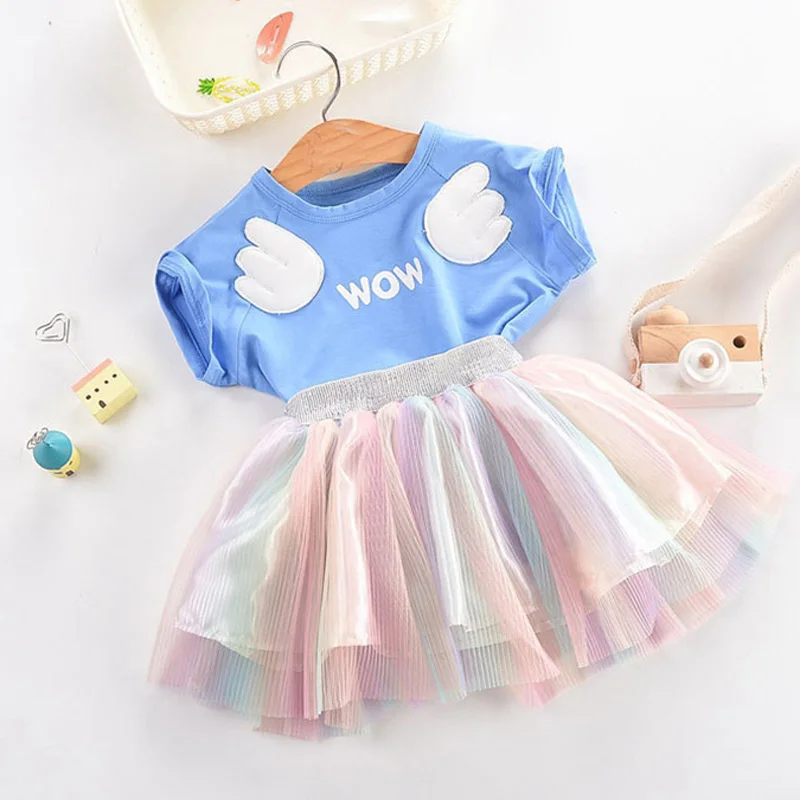 Summer Girls Rainbow Skirt Princess Clothes Set Children Kids Clothing Baby Infants Tutu Dance Skirts Wing T-shirt Tee WT443
Summer Girls Rainbow Skirt Princess Clothes Set Children Kids Clothing Baby Infants Tutu Dance Skirts Wing T-shirt Tee WT443