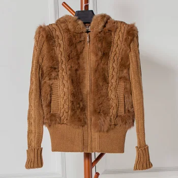 Women Fur Coat New Rabbit Hair Knit Sweater Cardigan Zipper Jacket Patchwork Fur Short Hooded Outerwear Female Basic Coats
Women Fur Coat New Rabbit Hair Knit Sweater Cardigan Zipper Jacket Patchwork Fur Short Hooded Outerwear Female Basic Coats