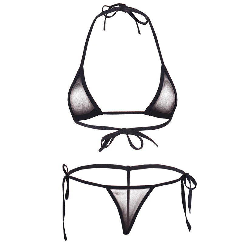 

Women Lingerie Set Women's Sheer Extreme Bikini Halterneck Top and Tie Sides Micro Thong Sexy Holiday Summer Beach Bra Sets