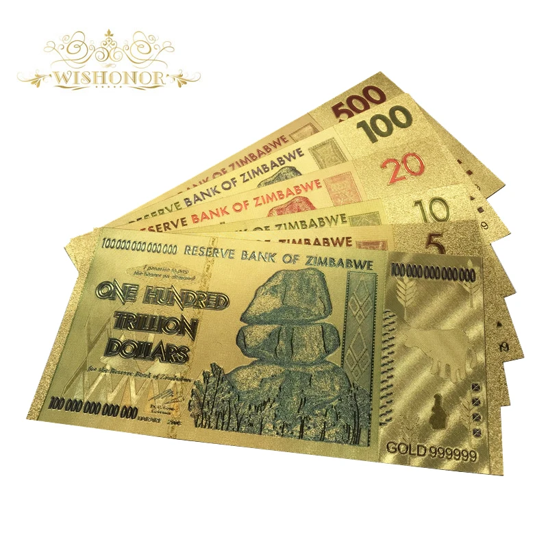 6PCS Full set of Standard Chartered Bank gold foil banknotes Gold foil money