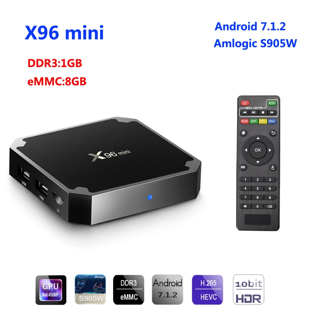 Yakee X96 mini TV BOX Android 7.1 1G 8G 2GB 16GB Amlogic S905W Quad Core Suppot 2.4GHz WiFi Media Player IPTV Box IR Cable
Yakee X96 mini TV BOX Android 7.1 1G 8G 2GB 16GB Amlogic S905W Quad Core Suppot 2.4GHz WiFi Media Player IPTV Box IR Cable