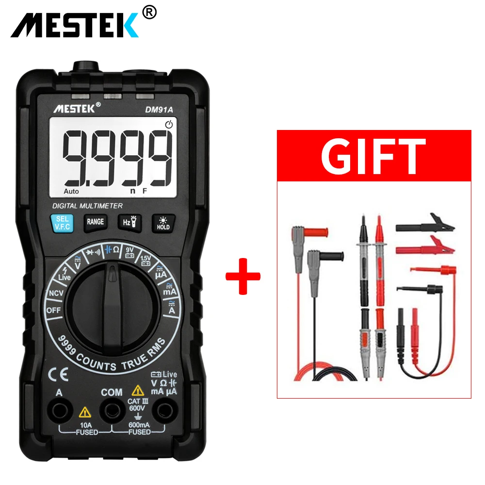 MESTEK Mini Digital Multimeter9999 Counts True RMS Auto Range AC/DC Volt Amp Ohm Diode Continuity Capacitance Tester DM91A
MESTEK Mini Digital Multimeter9999 Counts True RMS Auto Range AC/DC Volt Amp Ohm Diode Continuity Capacitance Tester DM91A