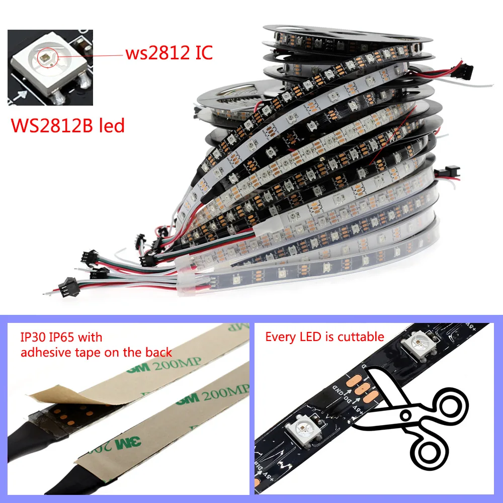 

1m/4m/5m WS2812B 30/60/74/96/100/144 pixels/leds/m Smart led pixel strip,Black/White PCB,WS2812 IC;WS2812B/M,IP30/IP65/IP67 DC5V