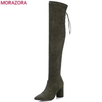 MORAZORA black army green fashion women boots pointed toe zipper kid suede+stretch fabric boots cross tied over the knee boots
MORAZORA black army green fashion women boots pointed toe zipper kid suede+stretch fabric boots cross tied over the knee boots