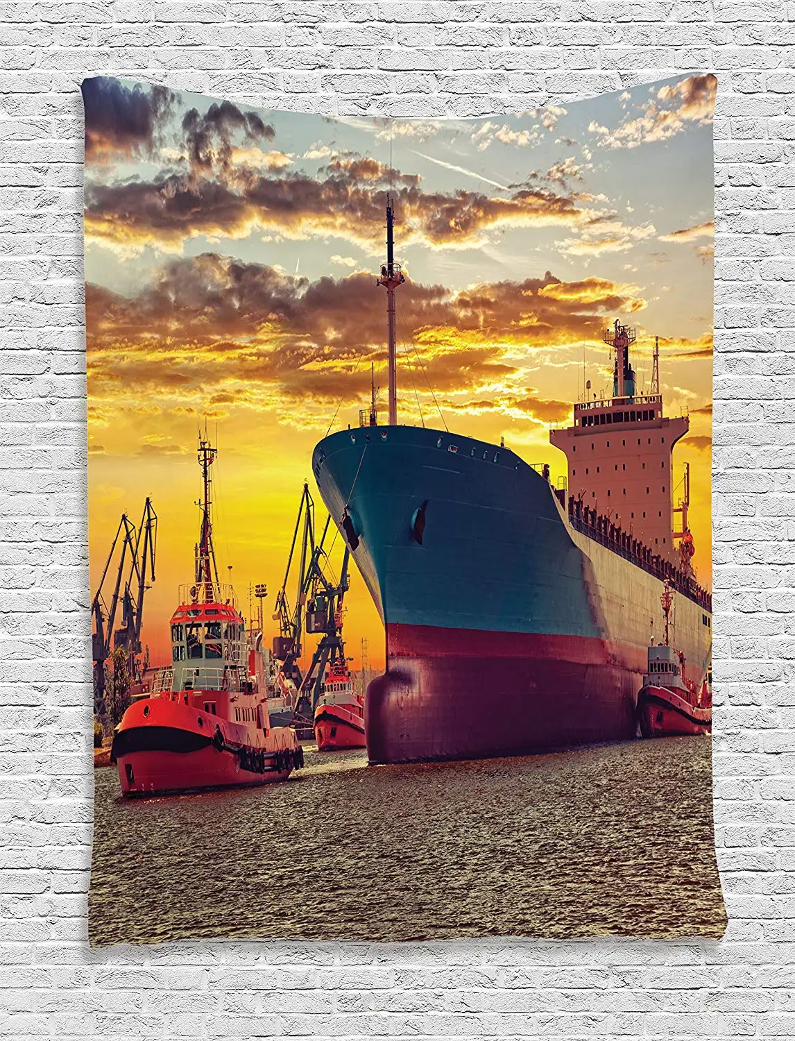 Nautical Tapestry Wall Hanging Giant Transportation Ship Escorting Tugs Leaving Port in City Water at Sunset Marine Decor
Nautical Tapestry Wall Hanging Giant Transportation Ship Escorting Tugs Leaving Port in City Water at Sunset Marine Decor