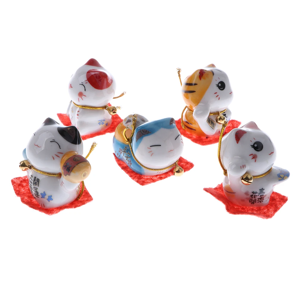 Set of 5PCS Japanese Maneki Lucky Fortune Rich Cat Figurine Home Hotel Shop Decor Bring Good Luck