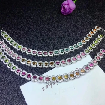 Fashion grace hoop round natural Multicolor tourmaline Bracelet Natural gemstone bracelet S925 silver woman party gift jewelry 
Fashion grace hoop round natural Multicolor tourmaline Bracelet Natural gemstone bracelet S925 silver woman party gift jewelry