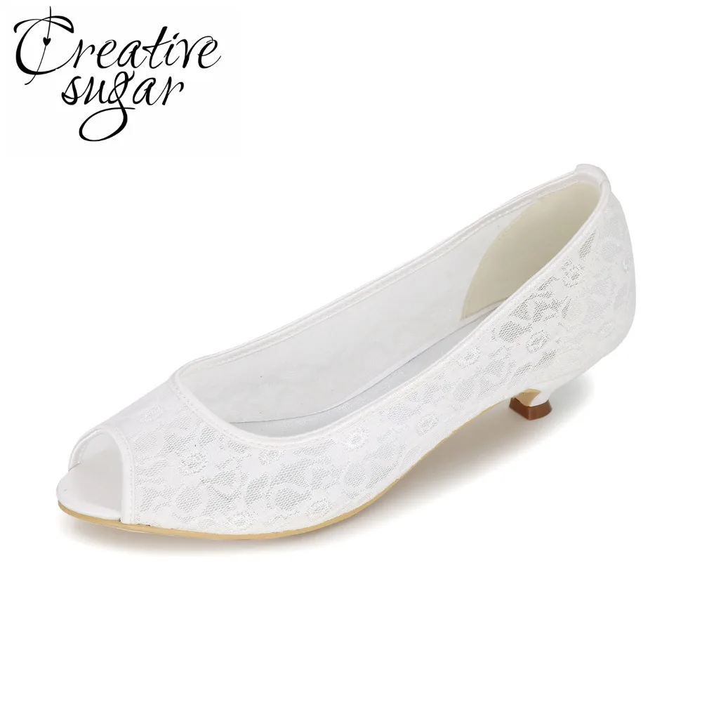 

Creativesugar/прозрачные кружевные женские туфли-лодочки с открытым носком на низком каблуке; женская свадебная обувь для вечеринки; цвет розовый, белый, слоновая кость, синий, черный; tangerine
