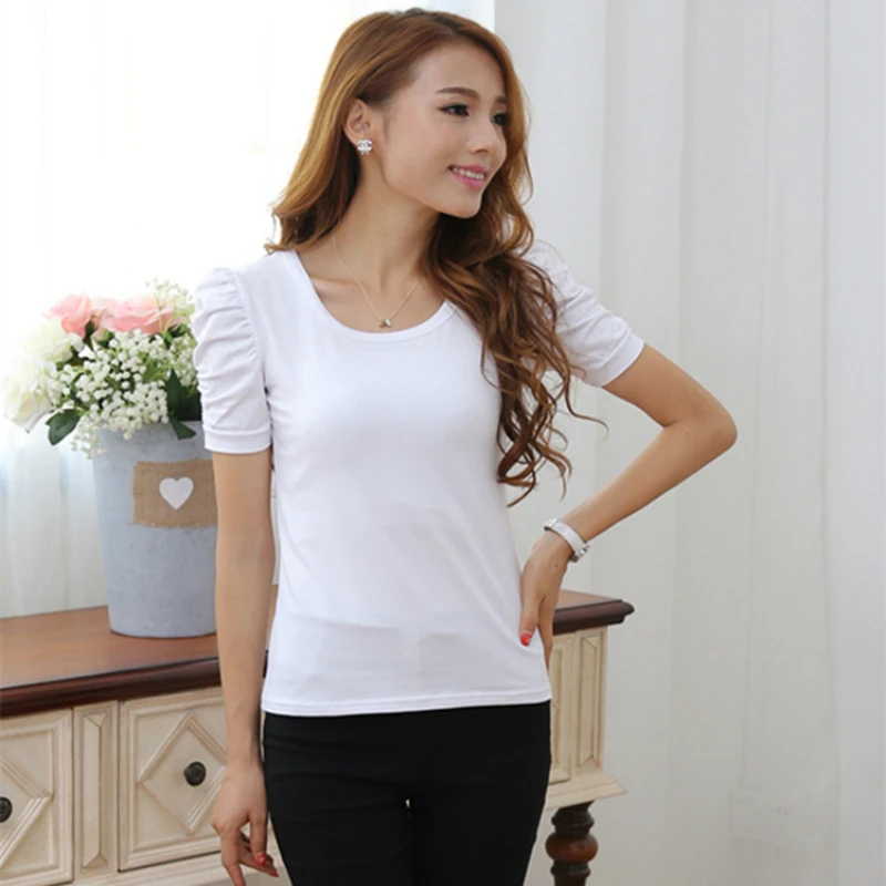 2019 New summer large size women's short-sleeved T-shirt female bubble sleeves Shrugging cotton compassion Slim bottoming
2019 New summer large size women's short-sleeved T-shirt female bubble sleeves Shrugging cotton compassion Slim bottoming
